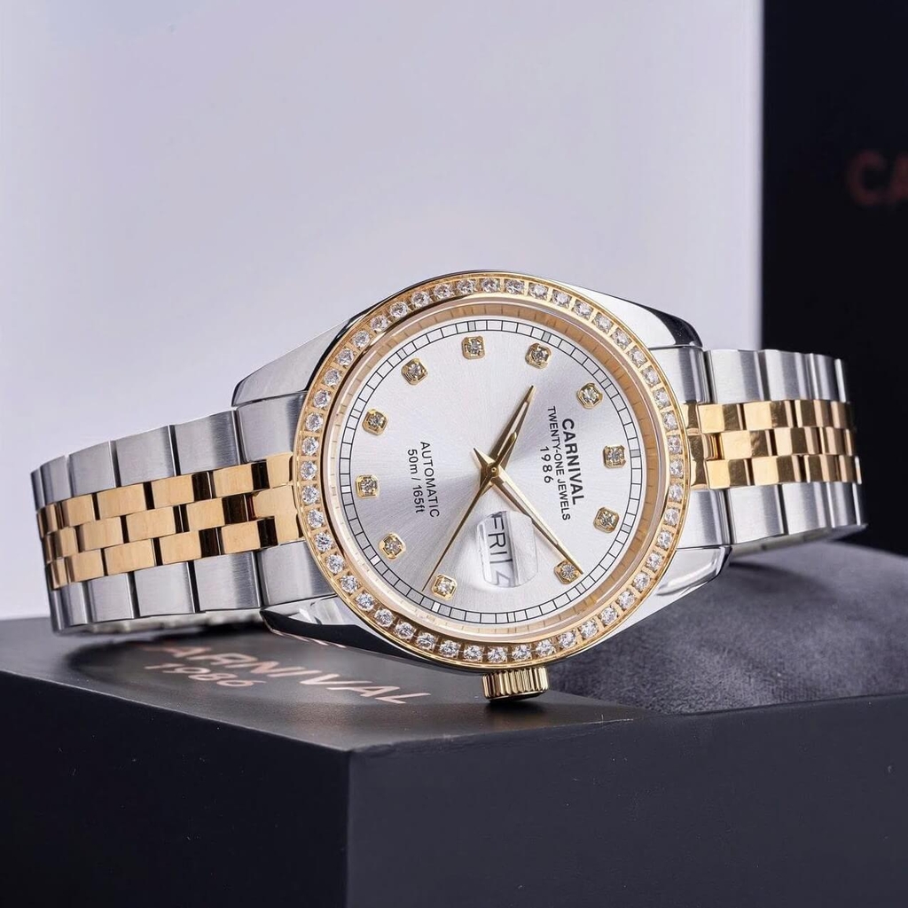 Đồng Hồ Nam Carnival 8131G2-CV-T Automatic Dây Thép Demi Vàng Mặt Trắng Size 40mm