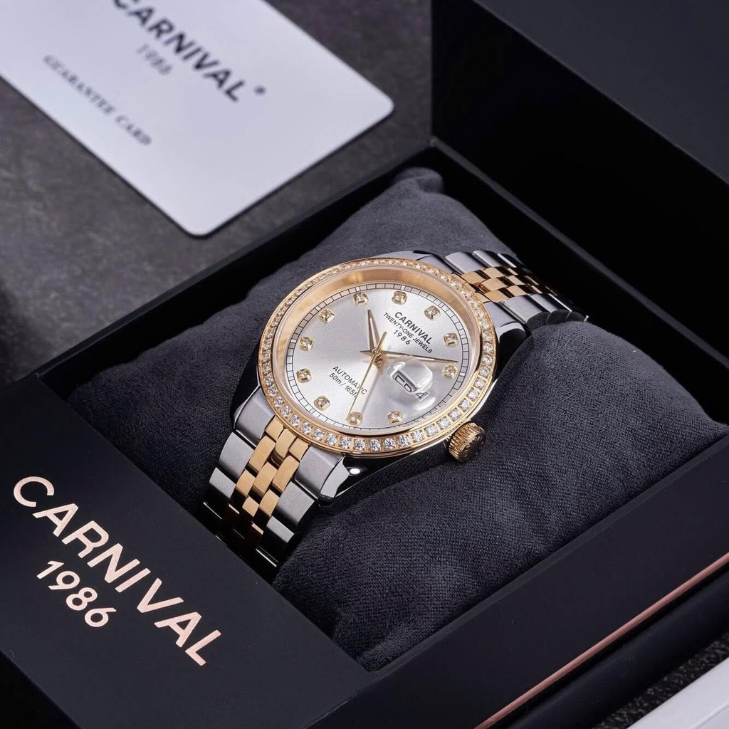 Đồng Hồ Nam Carnival 8131G2-CV-T Automatic Dây Thép Demi Vàng Mặt Trắng Size 40mm