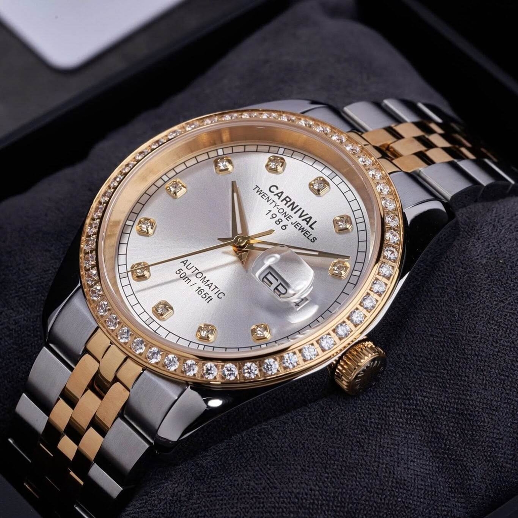 Đồng Hồ Nam Carnival 8131G2-CV-T Automatic Dây Thép Demi Vàng Mặt Trắng Size 40mm