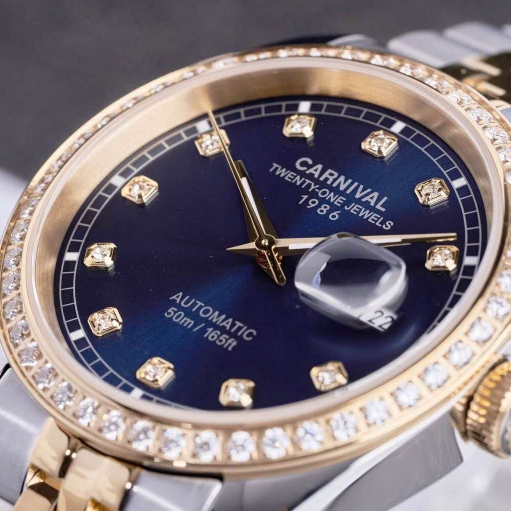 Đồng Hồ Nam Carnival 8131G2-CV-X Automatic Dây Thép Demi Vàng Mặt Xanh Navy Size 40mm