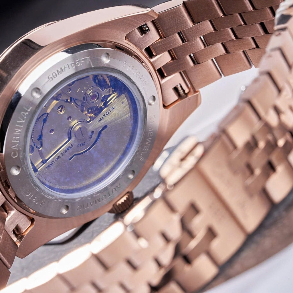 Đồng Hồ Nam Carnival 8131G2-VH-DK Automatic Dây Vàng Hồng Mặt Xà Cừ Xám Size 40mm