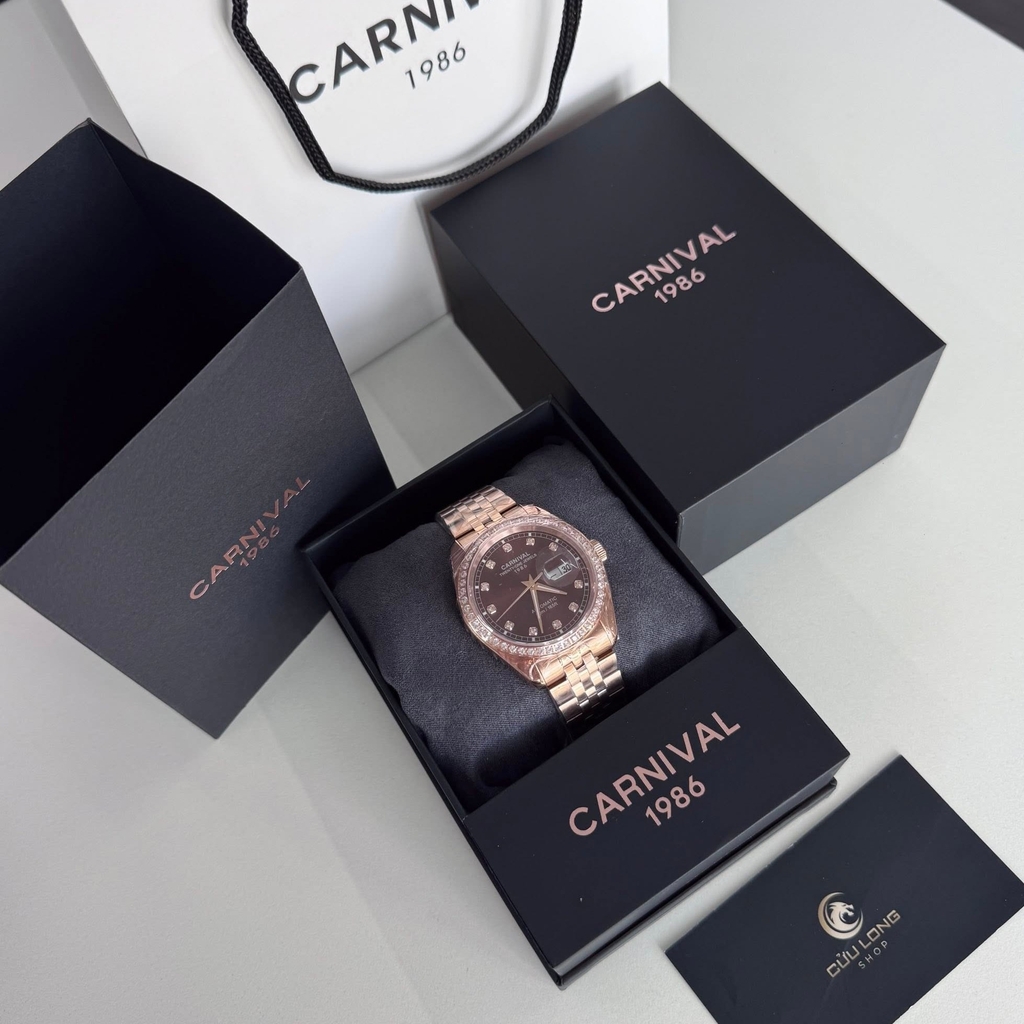 Đồng Hồ Nam Carnival 8131G2-VH-N Automatic Dây Thép Vàng Hồng Mặt Nâu Size 40mm