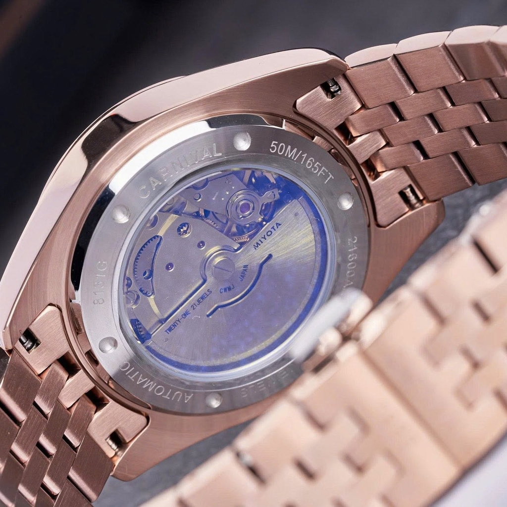 Đồng Hồ Nam Carnival 8131G2-VH-N Automatic Dây Thép Vàng Hồng Mặt Nâu Size 40mm