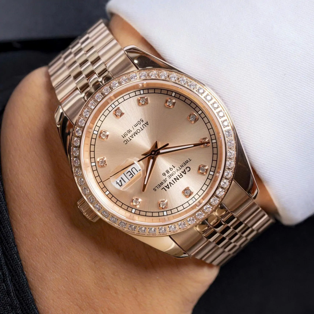 Đồng Hồ Nam Carnival 8131G2-VH-NN Automatic Dây Thép Vàng Hồng Mặt Vàng Hồng Size 40mm