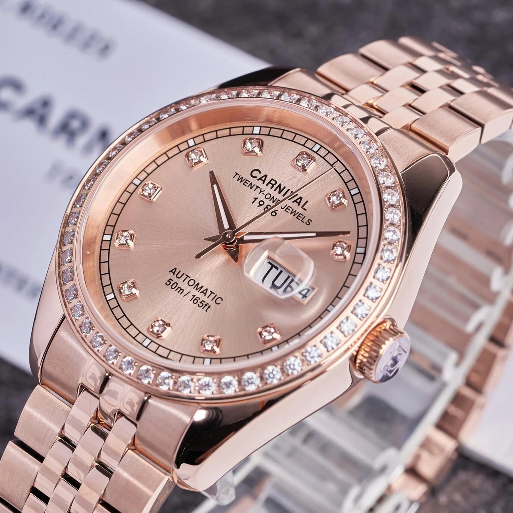Đồng Hồ Nam Carnival 8131G2-VH-NN Automatic Dây Thép Vàng Hồng Mặt Vàng Hồng Size 40mm