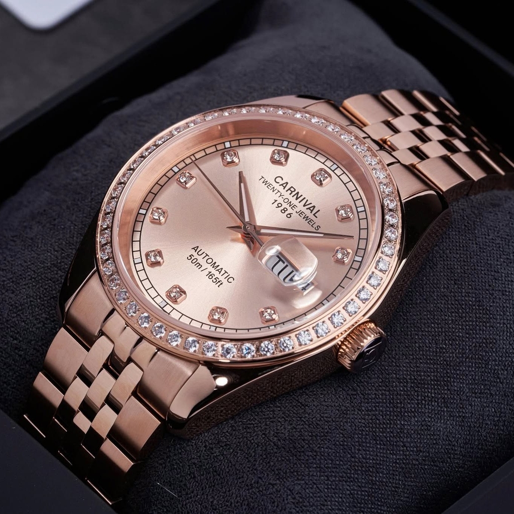 Đồng Hồ Nam Carnival 8131G2-VH-NN Automatic Dây Thép Vàng Hồng Mặt Vàng Hồng Size 40mm