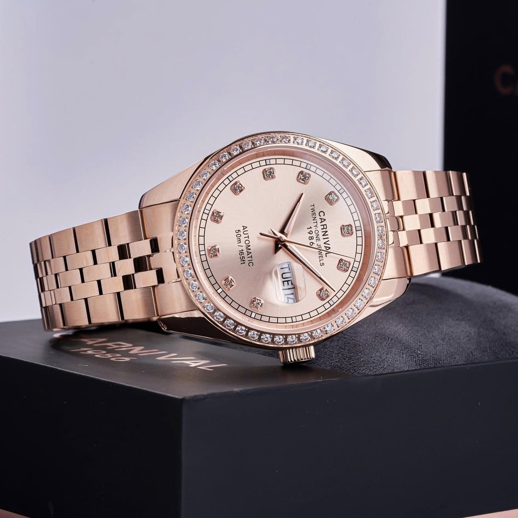 Đồng Hồ Nam Carnival 8131G2-VH-NN Automatic Dây Thép Vàng Hồng Mặt Vàng Hồng Size 40mm