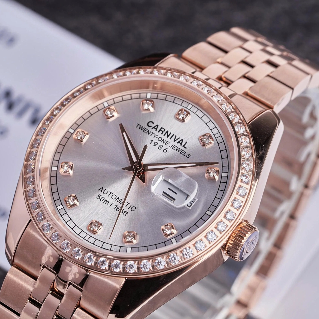 Đồng Hồ Nam Carnival 8131G2-VH-T Automatic Dây Thép Vàng Hồng Mặt Trắng Size 40mm