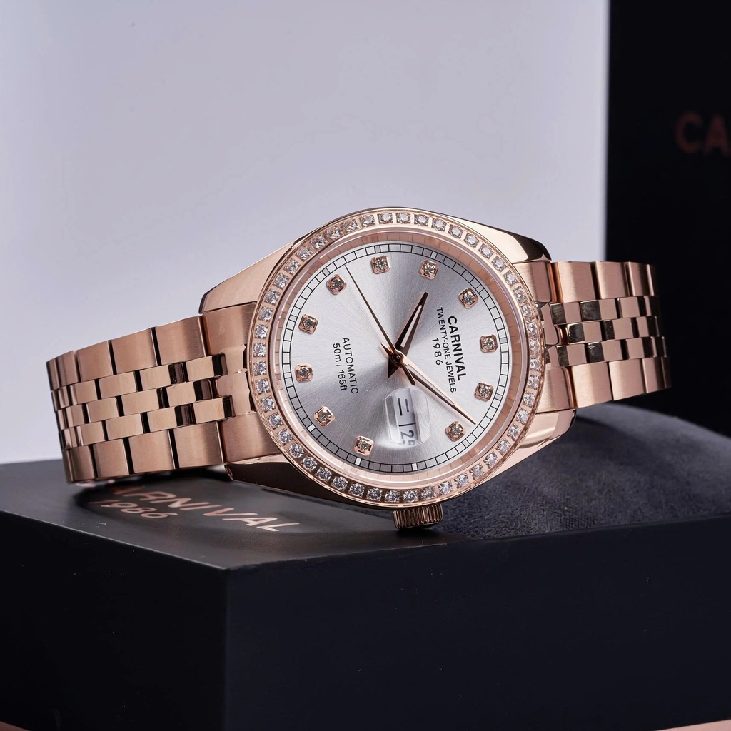 Đồng Hồ Nam Carnival 8131G2-VH-T Automatic Dây Thép Vàng Hồng Mặt Trắng Size 40mm