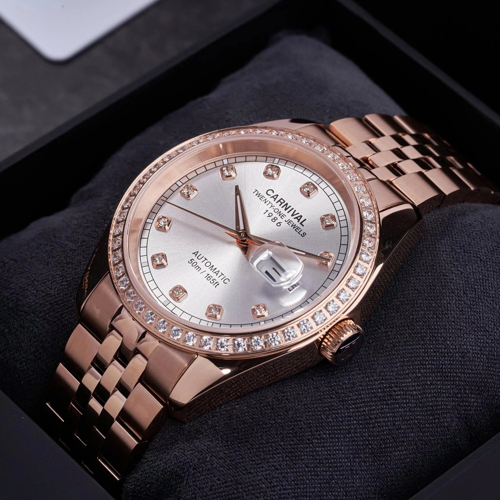 Đồng Hồ Nam Carnival 8131G2-VH-T Automatic Dây Thép Vàng Hồng Mặt Trắng Size 40mm