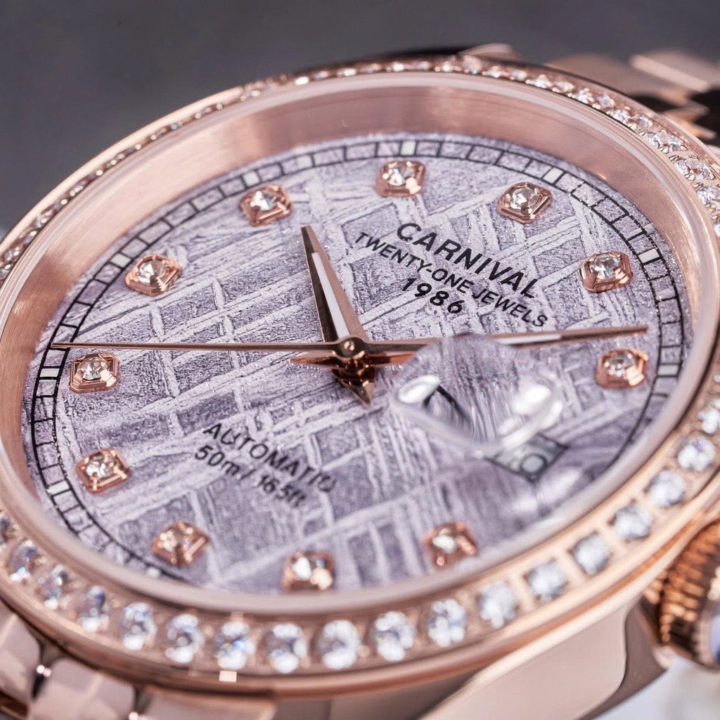 Đồng Hồ Nam Carnival 8131G2-VH-TT Automatic Dây Thép Vàng Hồng Mặt Thiên Thạch Size 40mm