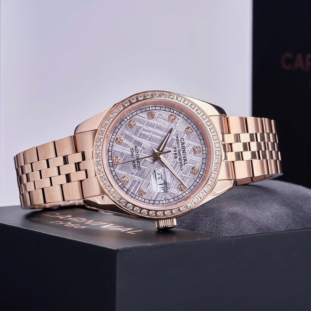 Đồng Hồ Nam Carnival 8131G2-VH-TT Automatic Dây Thép Vàng Hồng Mặt Thiên Thạch Size 40mm