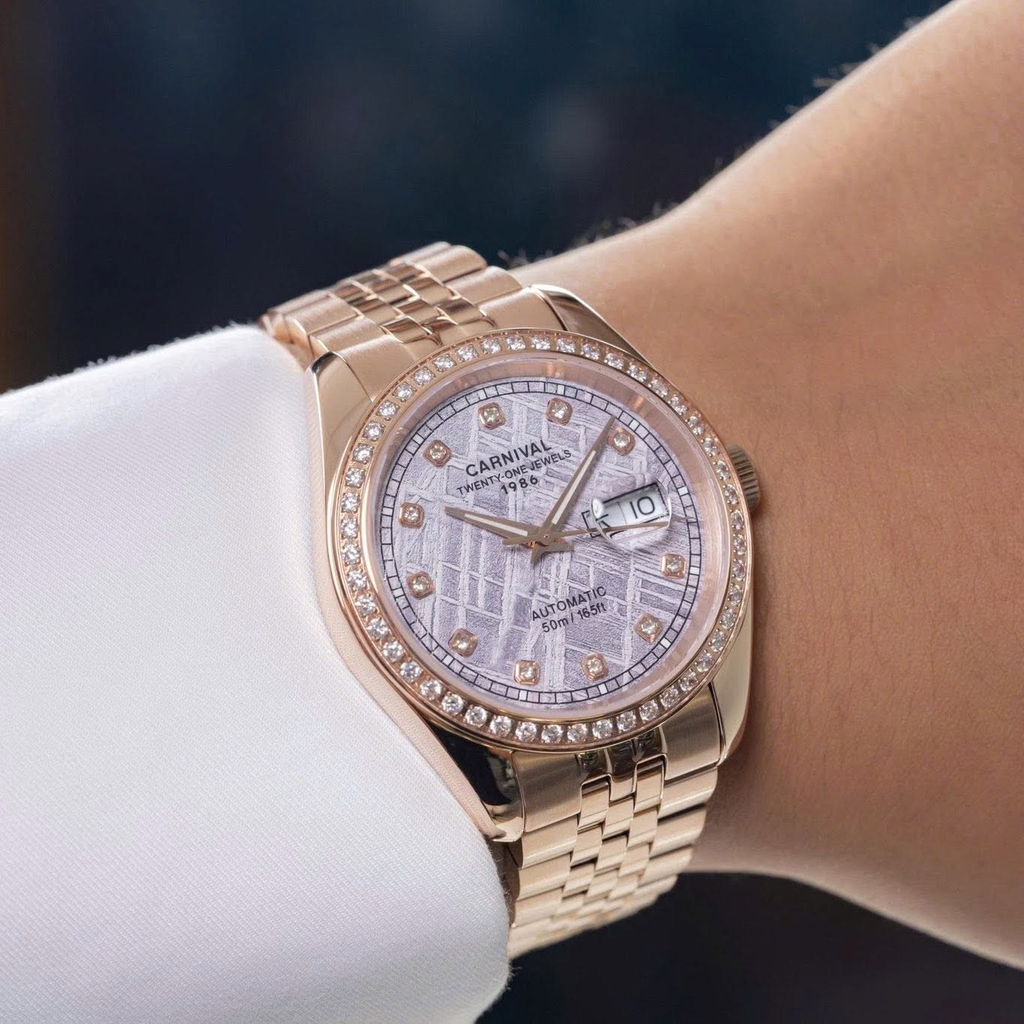 Đồng Hồ Nam Carnival 8131G2-VH-TT Automatic Dây Thép Vàng Hồng Mặt Thiên Thạch Size 40mm