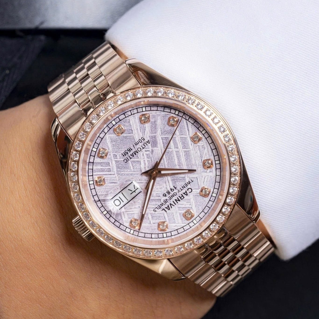 Đồng Hồ Nam Carnival 8131G2-VH-TT Automatic Dây Thép Vàng Hồng Mặt Thiên Thạch Size 40mm