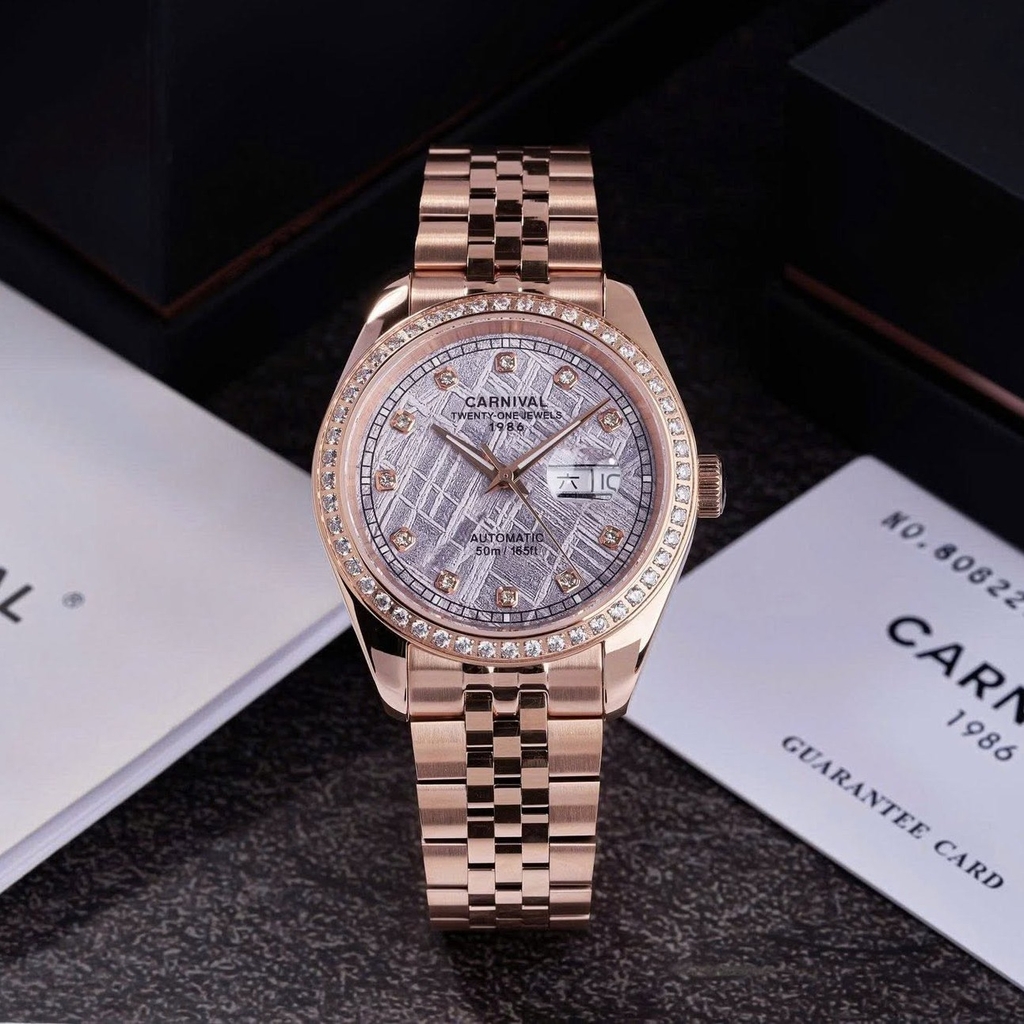 Đồng Hồ Nam Carnival 8131G2-VH-TT Automatic Dây Thép Vàng Hồng Mặt Thiên Thạch Size 40mm