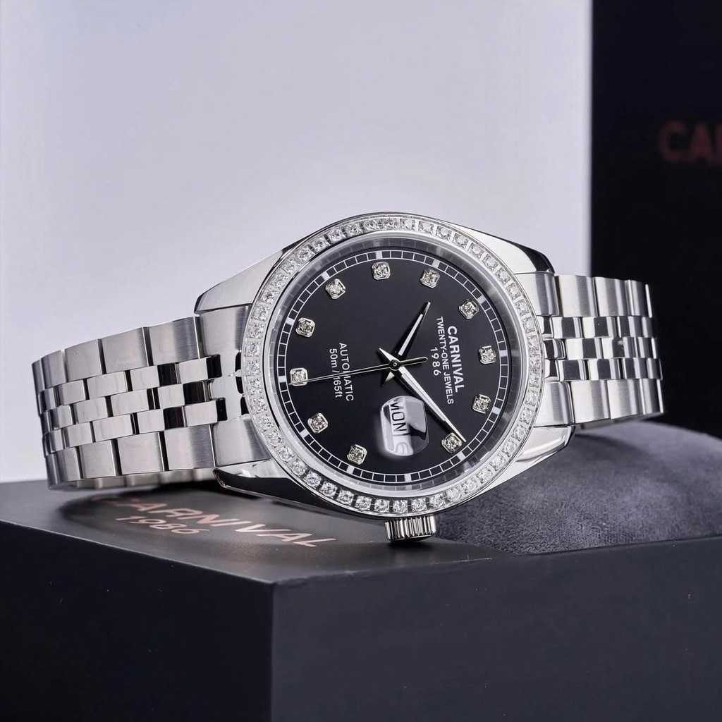 Đồng Hồ Nam Carnival 8131G2-VT-D Automatic Dây Thép Bạc Mặt Đen Size 40mm