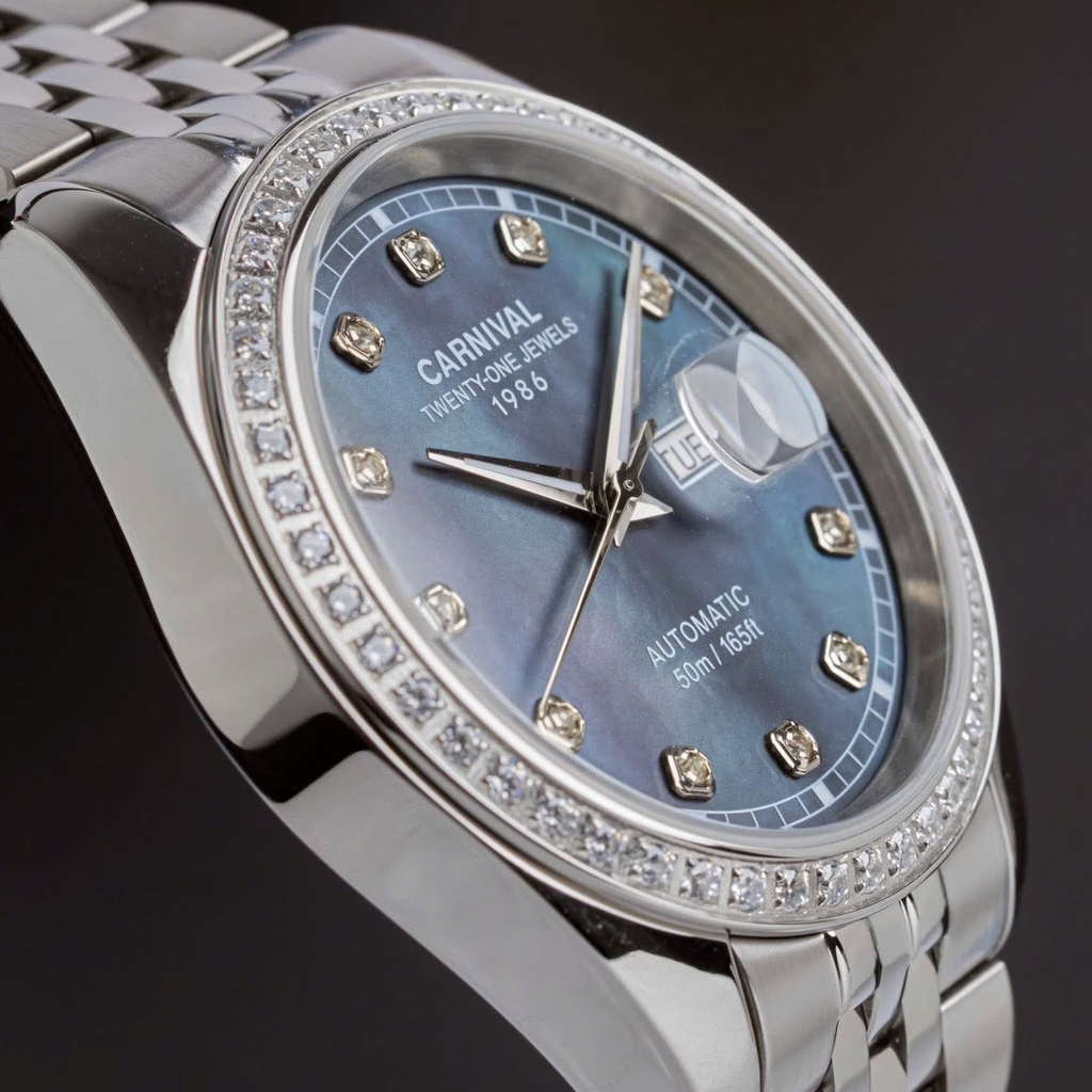 Đồng Hồ Nam Carnival 8131G2-VT-DK Automatic Dây Thép Silver Mặt Xà Cừ Xám Size 40mm