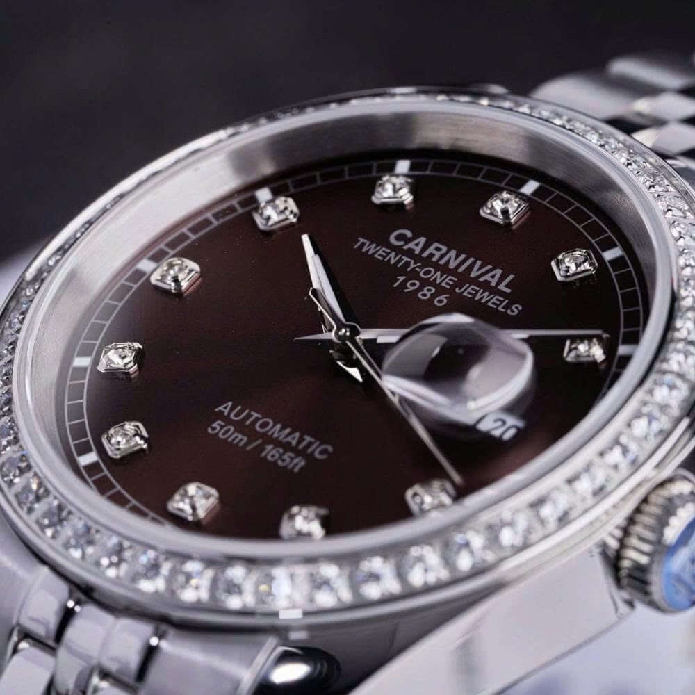 Đồng Hồ Nam Carnival 8131G2-VT-N Automatic Dây Thép Bạc Mặt Nâu Chocolate Size 40mm