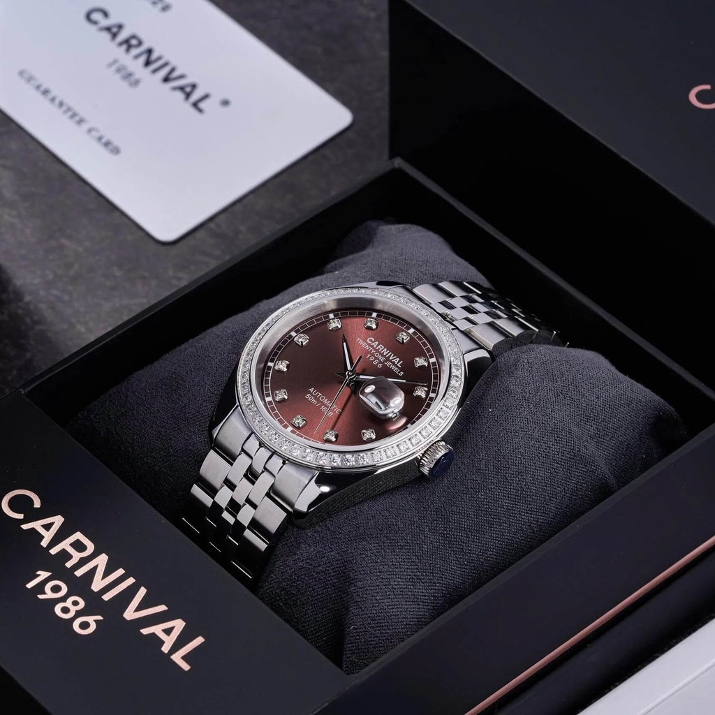 Đồng Hồ Nam Carnival 8131G2-VT-N Automatic Dây Thép Bạc Mặt Nâu Chocolate Size 40mm