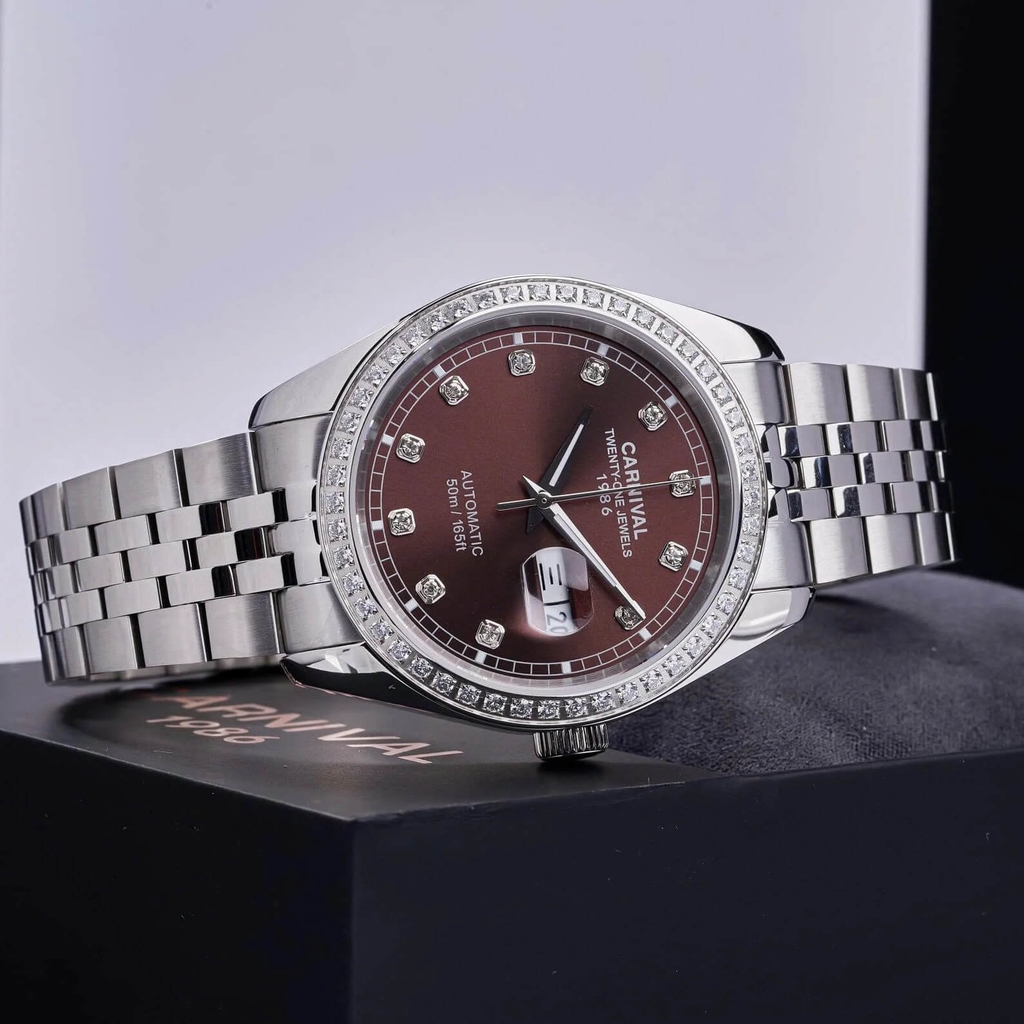 Đồng Hồ Nam Carnival 8131G2-VT-N Automatic Dây Thép Bạc Mặt Nâu Chocolate Size 40mm