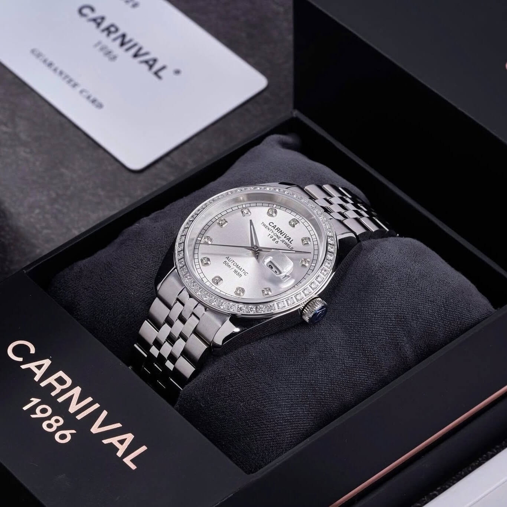 Đồng Hồ Nam Carnival 8131G2-VT-T Automatic Dây Thép Bạc Mặt Trắng Size 40mm