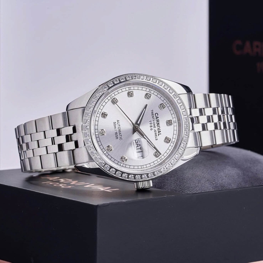 Đồng Hồ Nam Carnival 8131G2-VT-T Automatic Dây Thép Bạc Mặt Trắng Size 40mm
