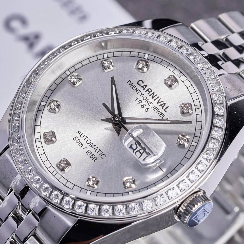Đồng Hồ Nam Carnival 8131G2-VT-T Automatic Dây Thép Bạc Mặt Trắng Size 40mm
