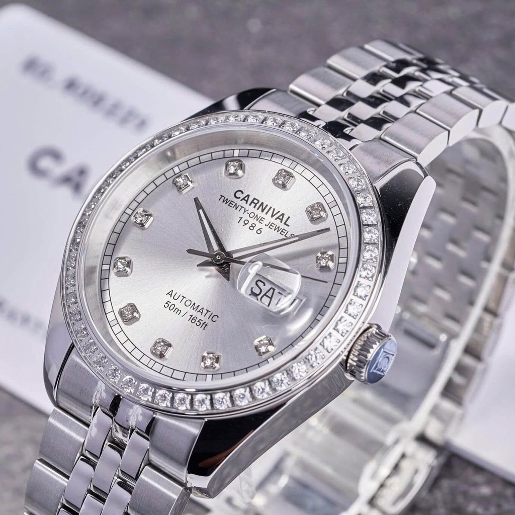 Đồng Hồ Nam Carnival 8131G2-VT-T Automatic Dây Thép Bạc Mặt Trắng Size 40mm