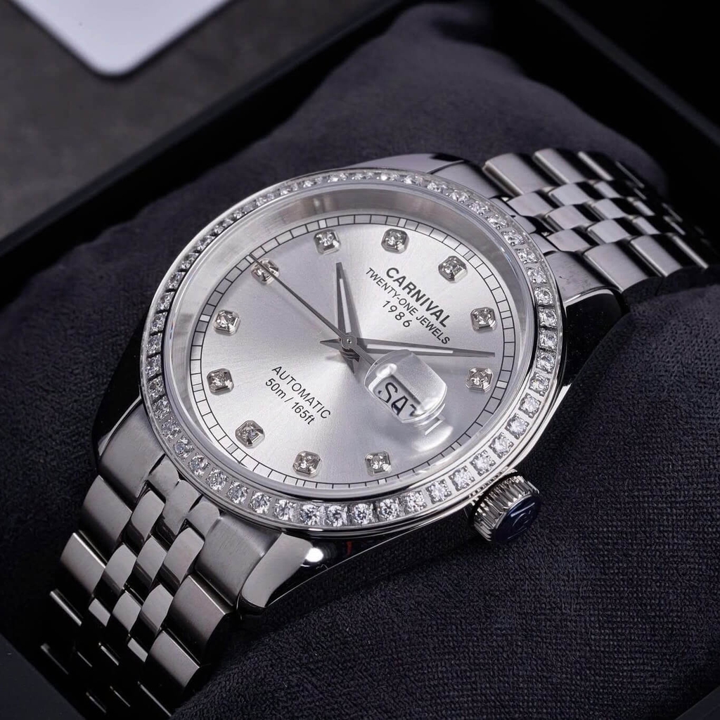 Đồng Hồ Nam Carnival 8131G2-VT-T Automatic Dây Thép Bạc Mặt Trắng Size 40mm