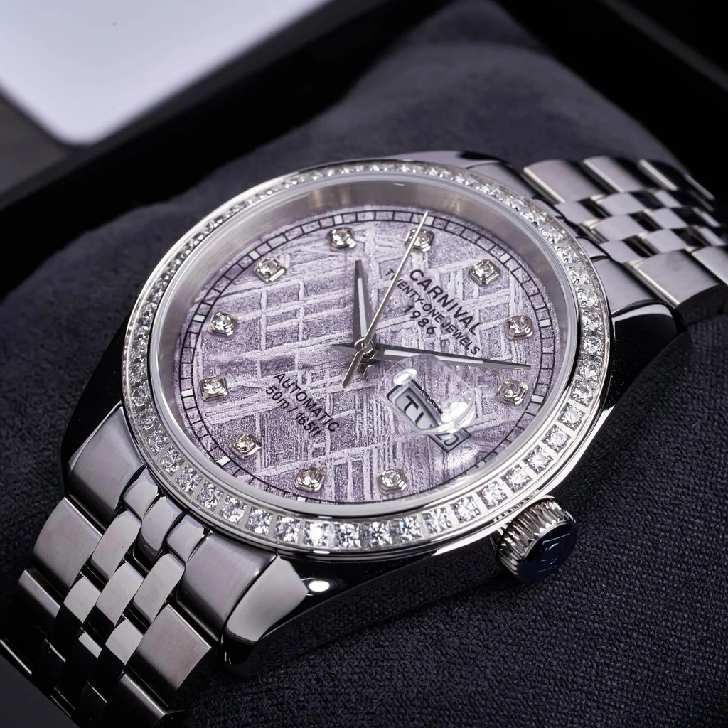 Đồng Hồ Nam Carnival 8131G2-VT-TT Automatic Dây Thép Bạc Mặt Thiên Thạch Size 40mm