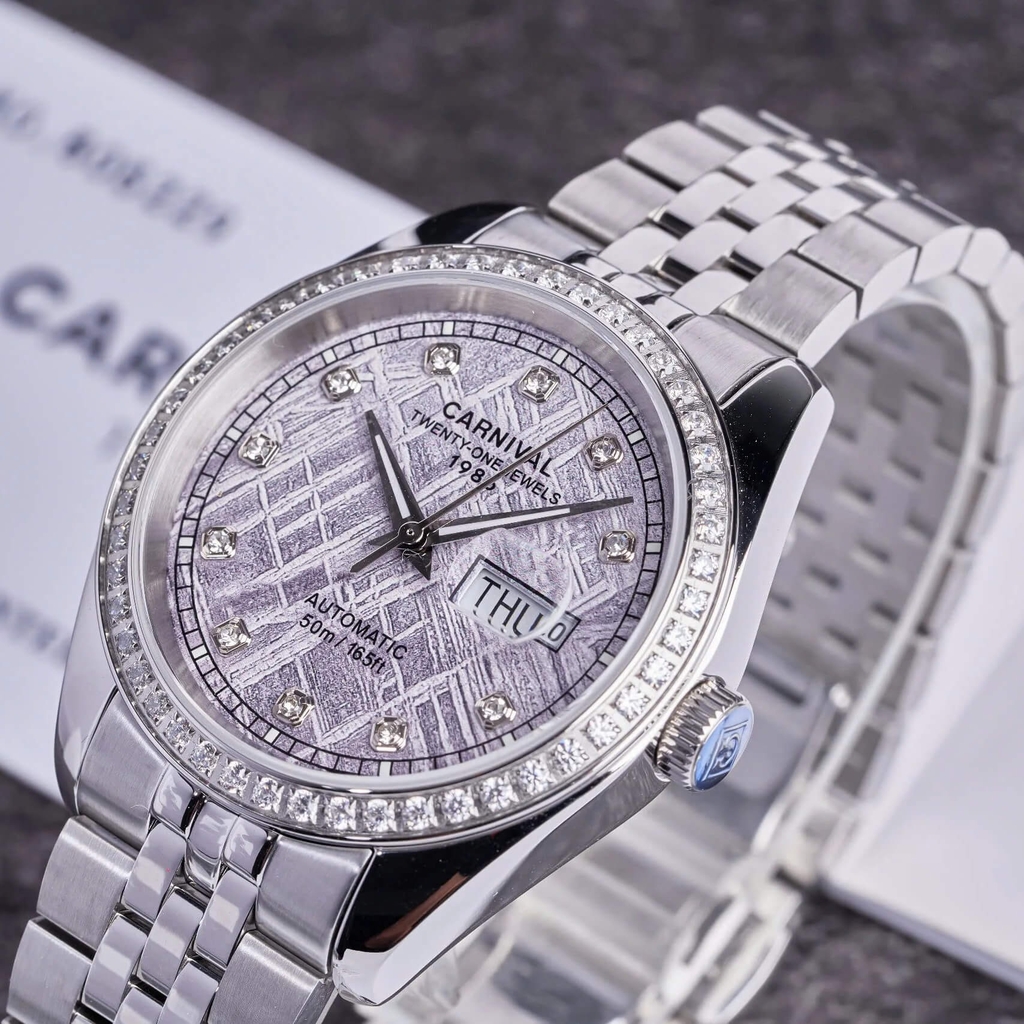 Đồng Hồ Nam Carnival 8131G2-VT-TT Automatic Dây Thép Bạc Mặt Thiên Thạch Size 40mm