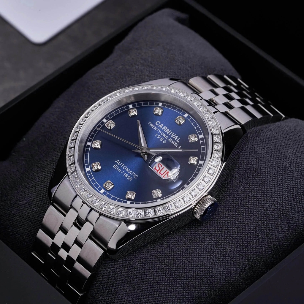 Đồng Hồ Nam Carnival 8131G2-VT-X Automatic Dây Thép Bạc Mặt Xanh Navy Size 40mm