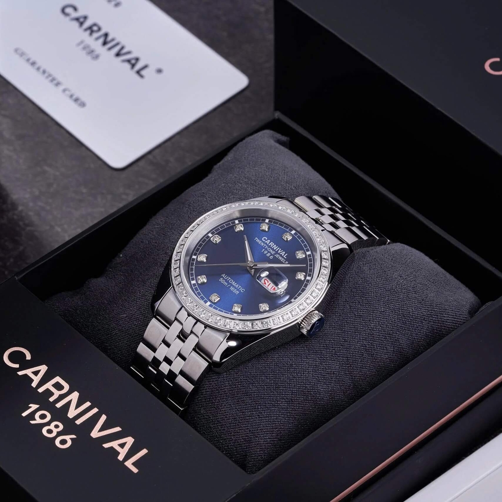 Đồng Hồ Nam Carnival 8131G2-VT-X Automatic Dây Thép Bạc Mặt Xanh Navy Size 40mm