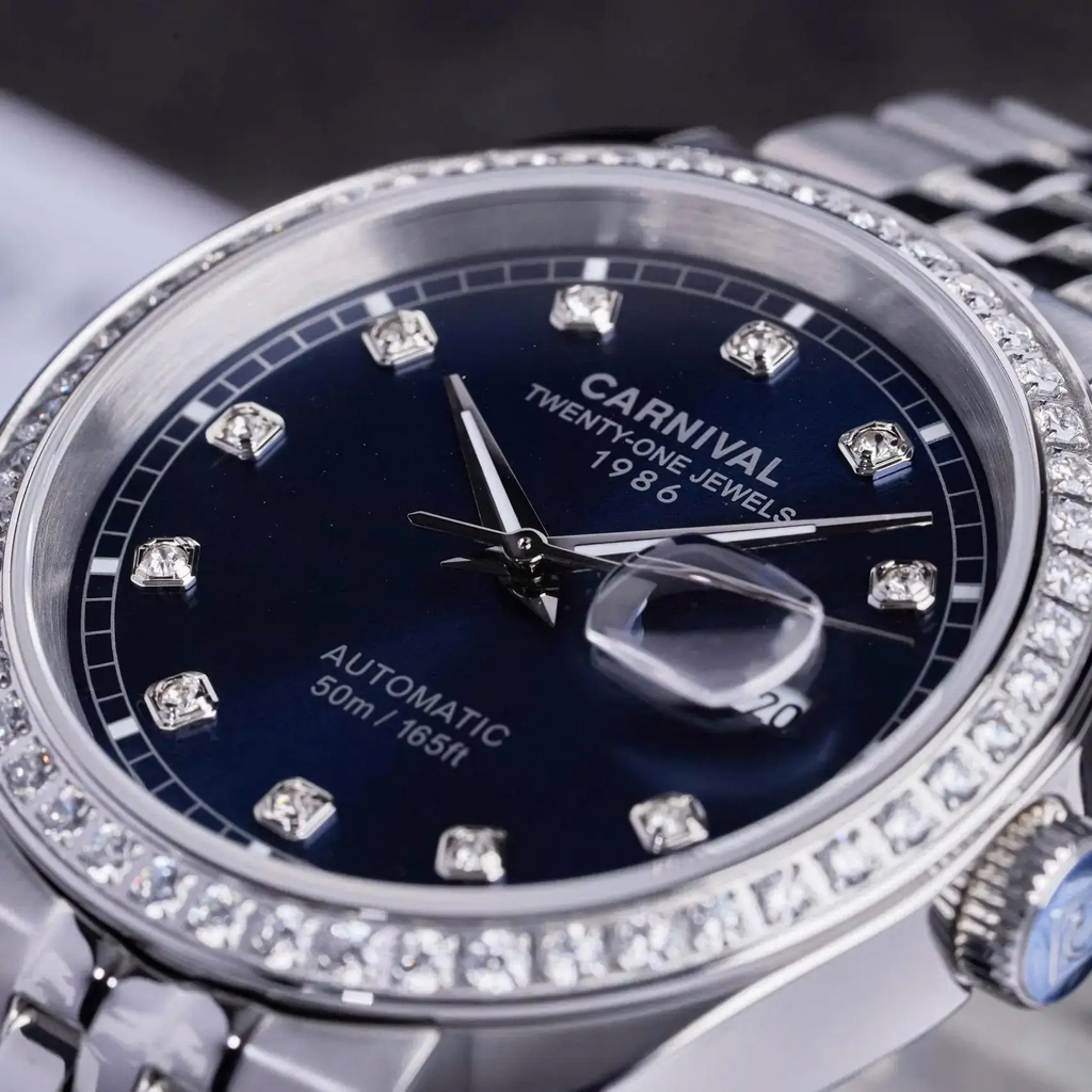 Đồng Hồ Nam Carnival 8131G2-VT-X Automatic Dây Thép Bạc Mặt Xanh Navy Size 40mm
