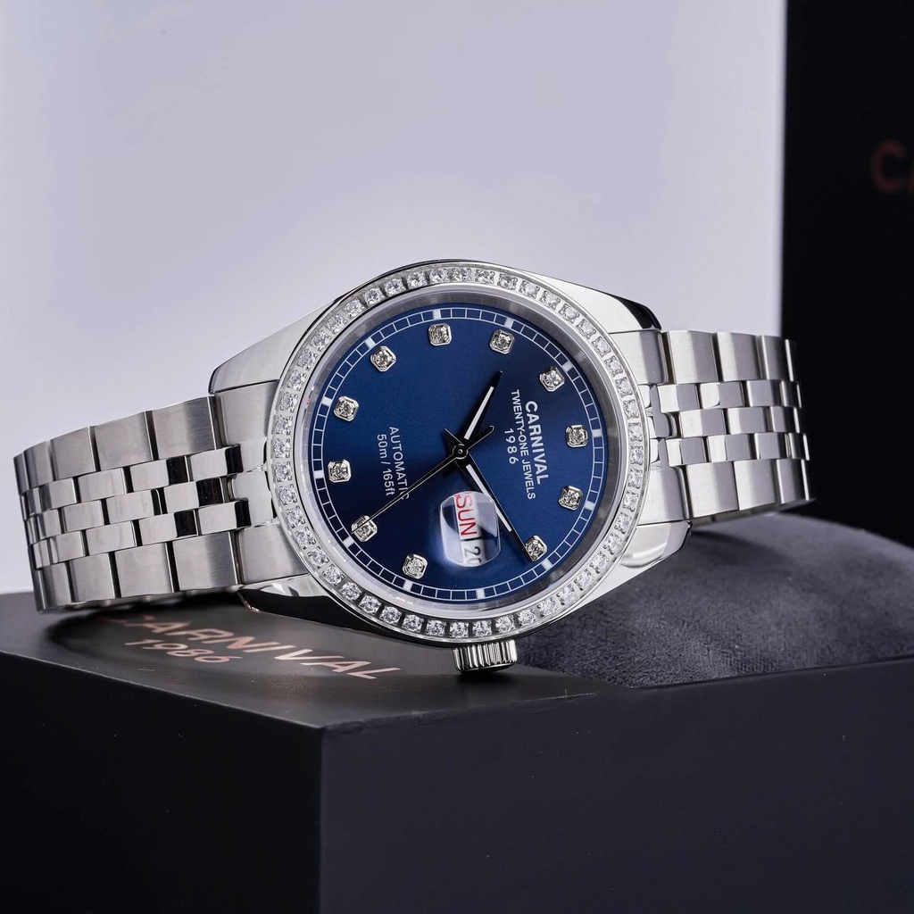 Đồng Hồ Nam Carnival 8131G2-VT-X Automatic Dây Thép Bạc Mặt Xanh Navy Size 40mm
