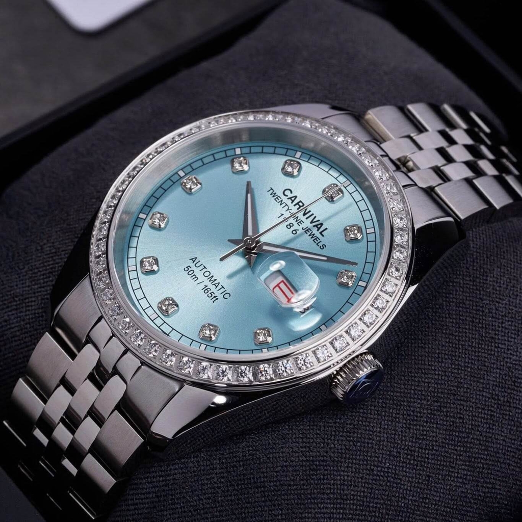 Đồng Hồ Nam Carnival 8131G2-VT-XT Automatic Dây Thép Bạc Mặt Xanh Tiffany Size 40mm