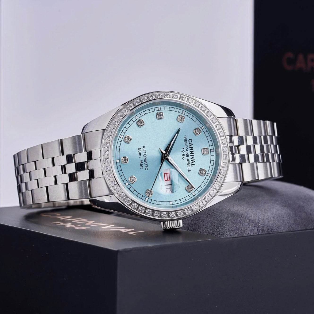 Đồng Hồ Nam Carnival 8131G2-VT-XT Automatic Dây Thép Bạc Mặt Xanh Tiffany Size 40mm