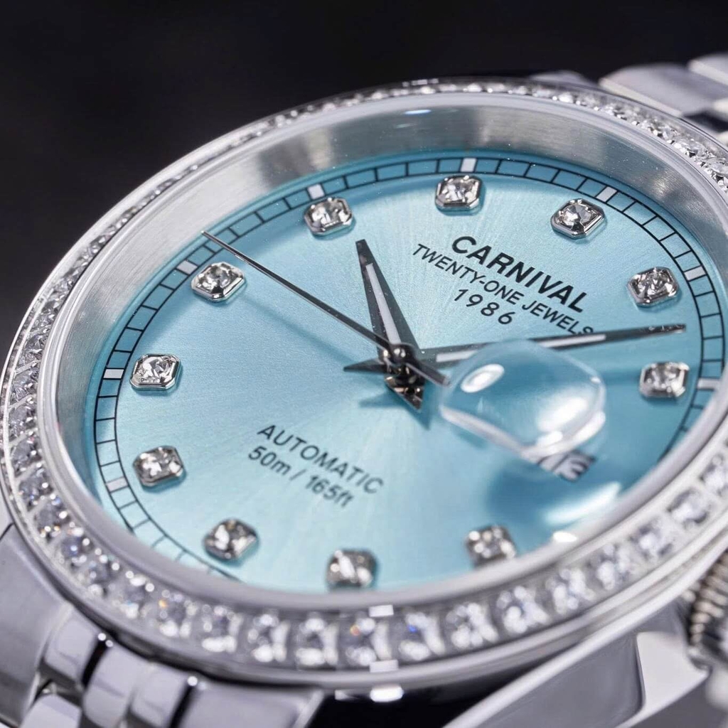 Đồng Hồ Nam Carnival 8131G2-VT-XT Automatic Dây Thép Bạc Mặt Xanh Tiffany Size 40mm
