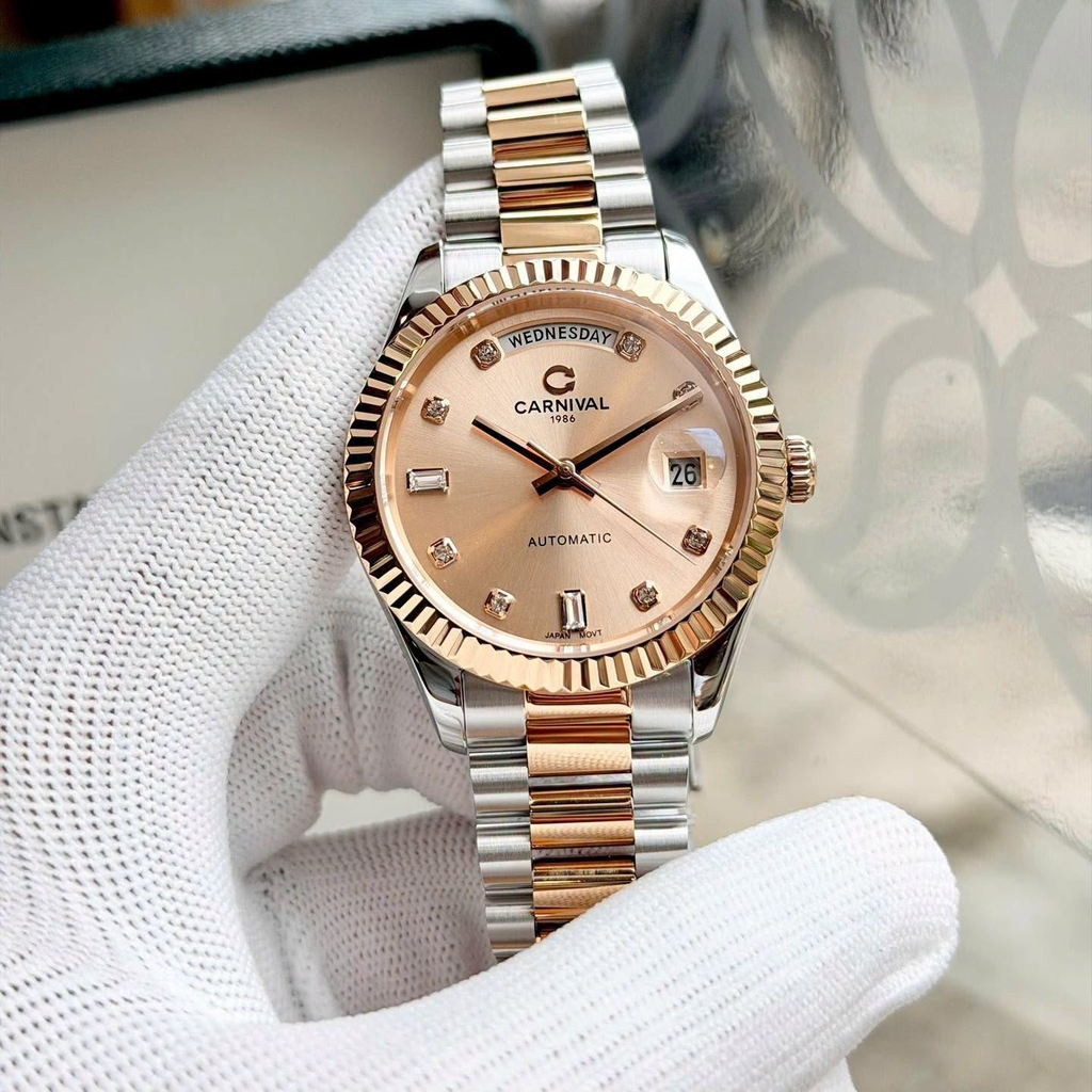 Đồng Hồ Nam Carnival 8239G-CH-NN Automatic Demi Vàng Hồng Size 38mm Chính Hãng