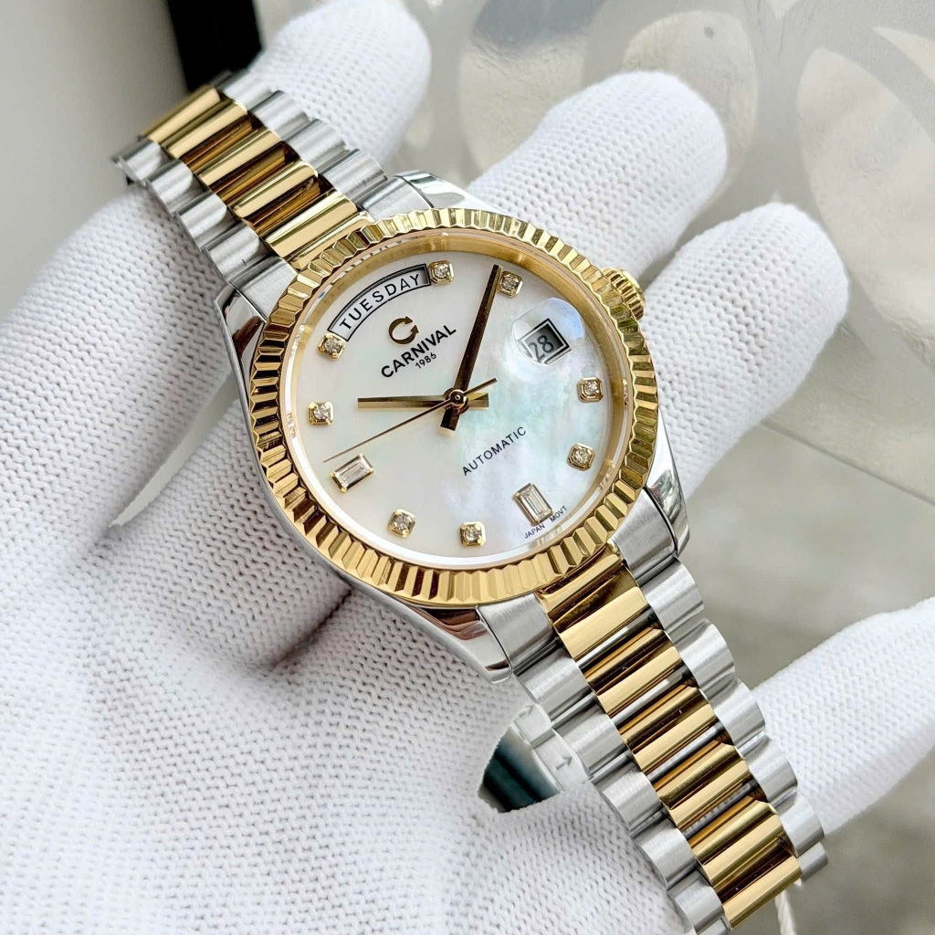 Đồng Hồ Nam Carnival 8239G-CV-T Automatic Demi Vàng Mặt Trắng  Size 38mm Chính Hãng
