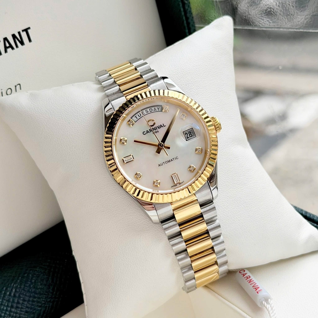 Đồng Hồ Nam Carnival 8239G-CV-T Automatic Chính Hãng Size 38mm Demi Vàng Mặt Trắng