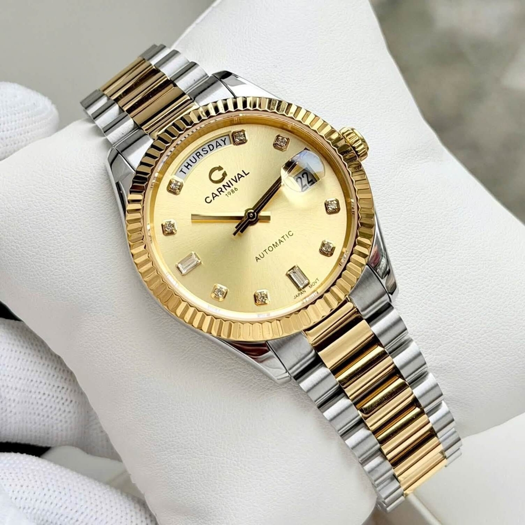 Đồng Hồ Nam Carnival 8239G-CV-V Automatic Chính Hãng Size 38mm Demi Vàng Mặt Vàng