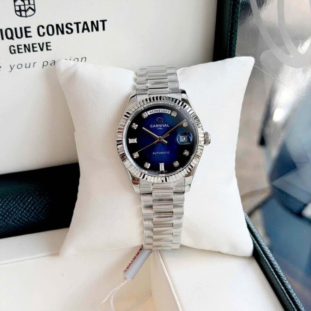Đồng Hồ Nam Carnival 8239G-VT-X Automatic Dây Thép Bạc Mặt Xanh Dương Size 38mm Chính Hãng