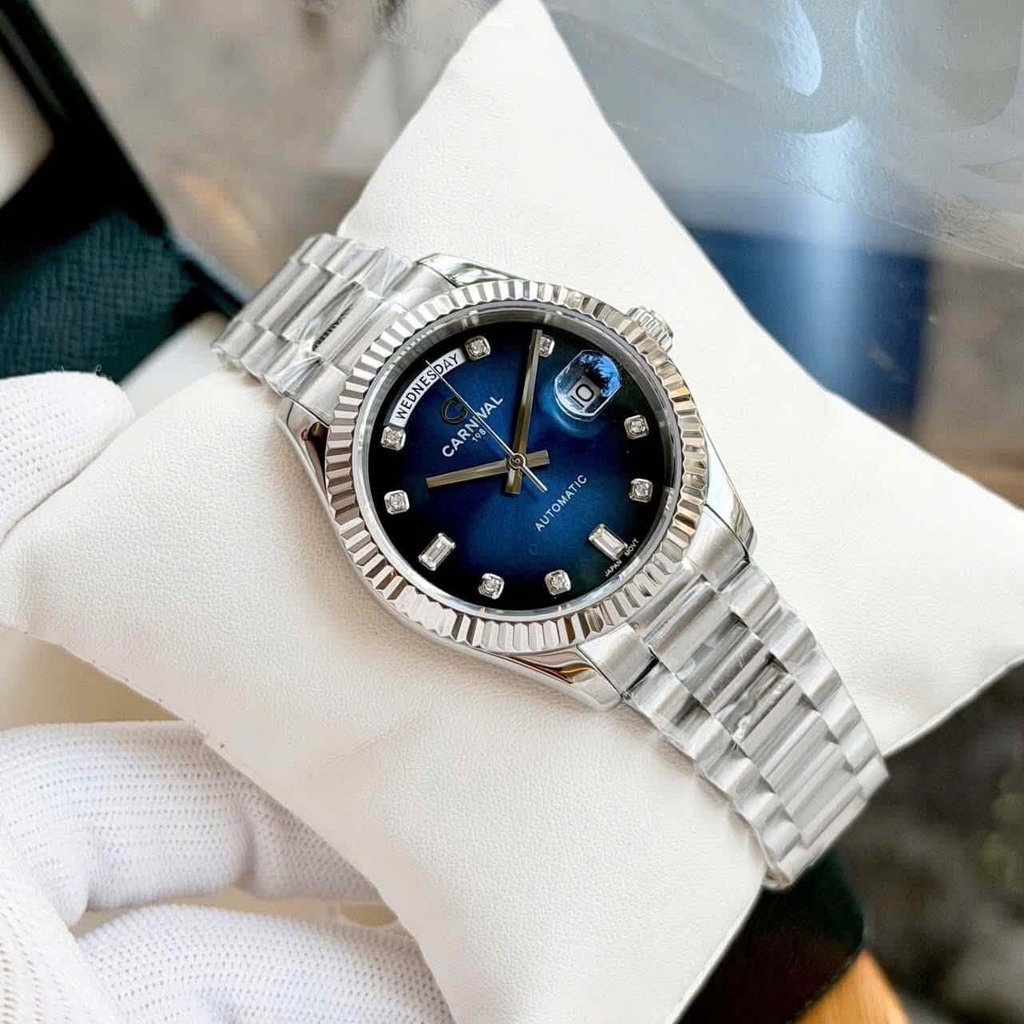 Đồng Hồ Nam Carnival 8239G-VT-X Automatic Dây Thép Bạc Mặt Xanh Dương Size 38mm Chính Hãng