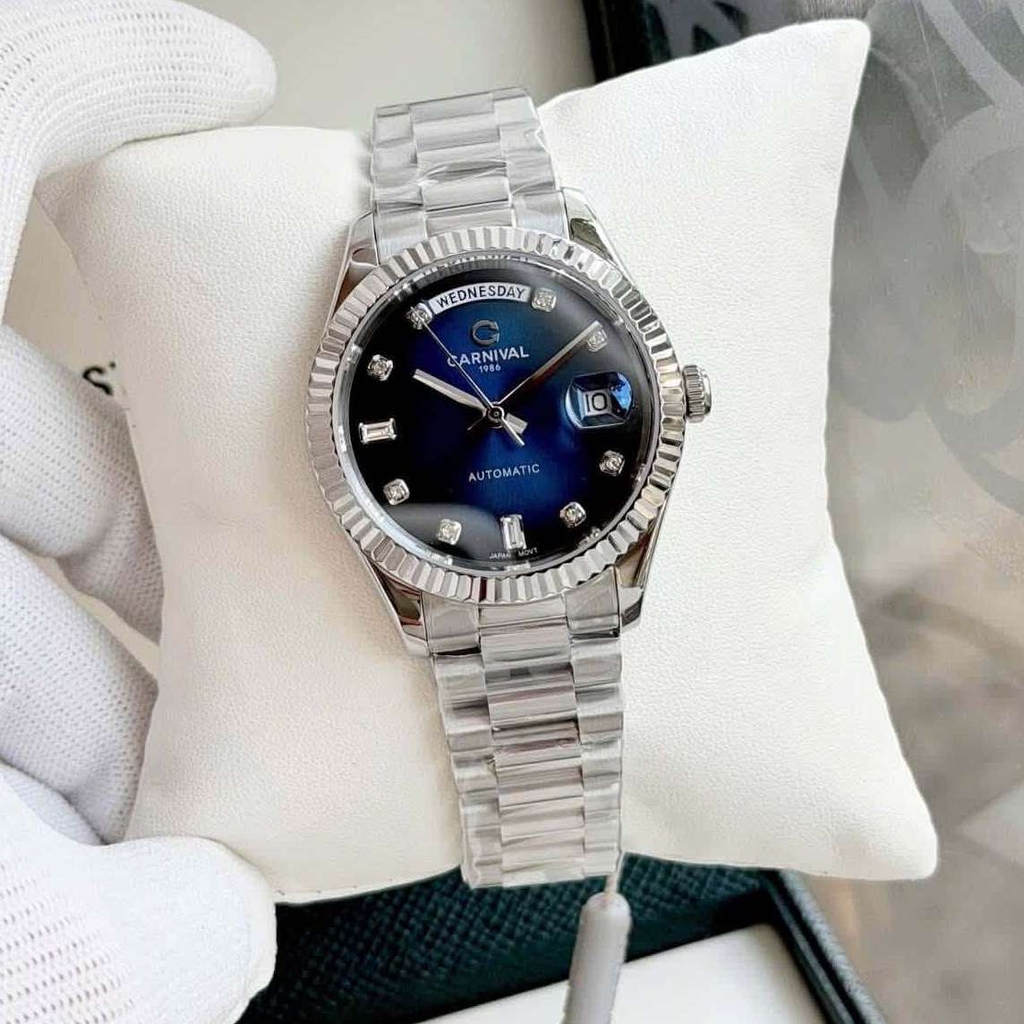 Đồng Hồ Nam Carnival 8239G-VT-X Automatic Dây Thép Bạc Mặt Xanh Dương Size 38mm Chính Hãng