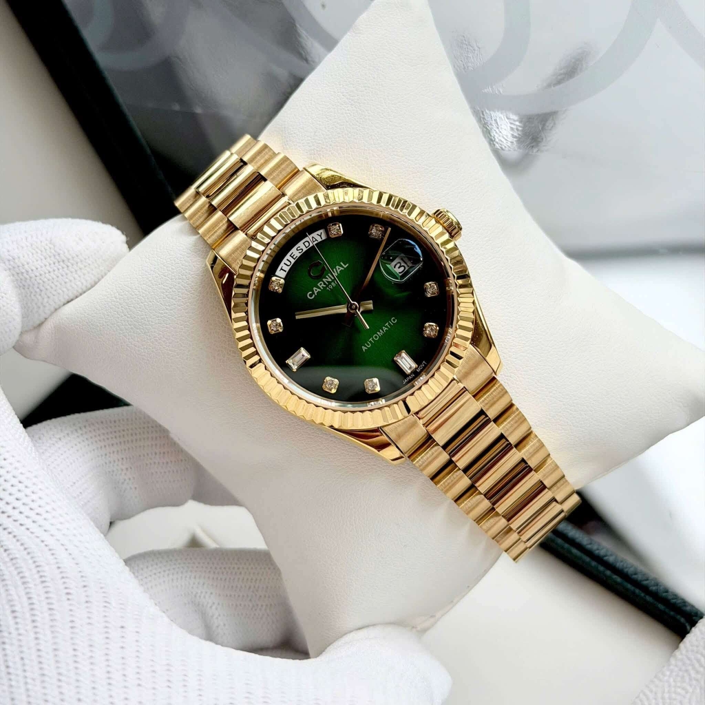 Đồng Hồ Nam Carnival 8239G-VV-XL Automatic Vàng Gold Mặt Xanh Lá Size 38mm Chính Hãng