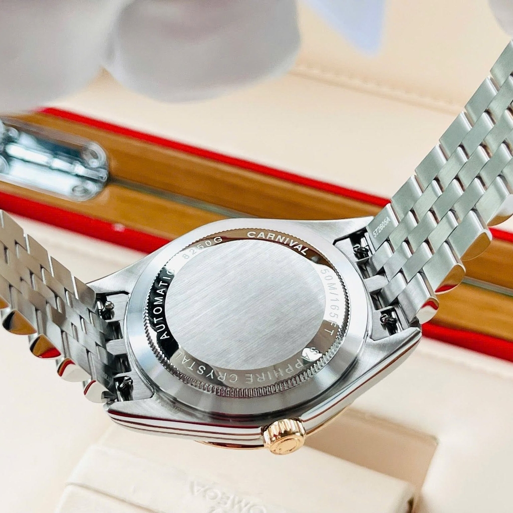Đồng Hồ Nam Carnival 8250G-CH-N Automatic Dây Demi Vàng Hồng Mặt Nâu Socola Size 38mm