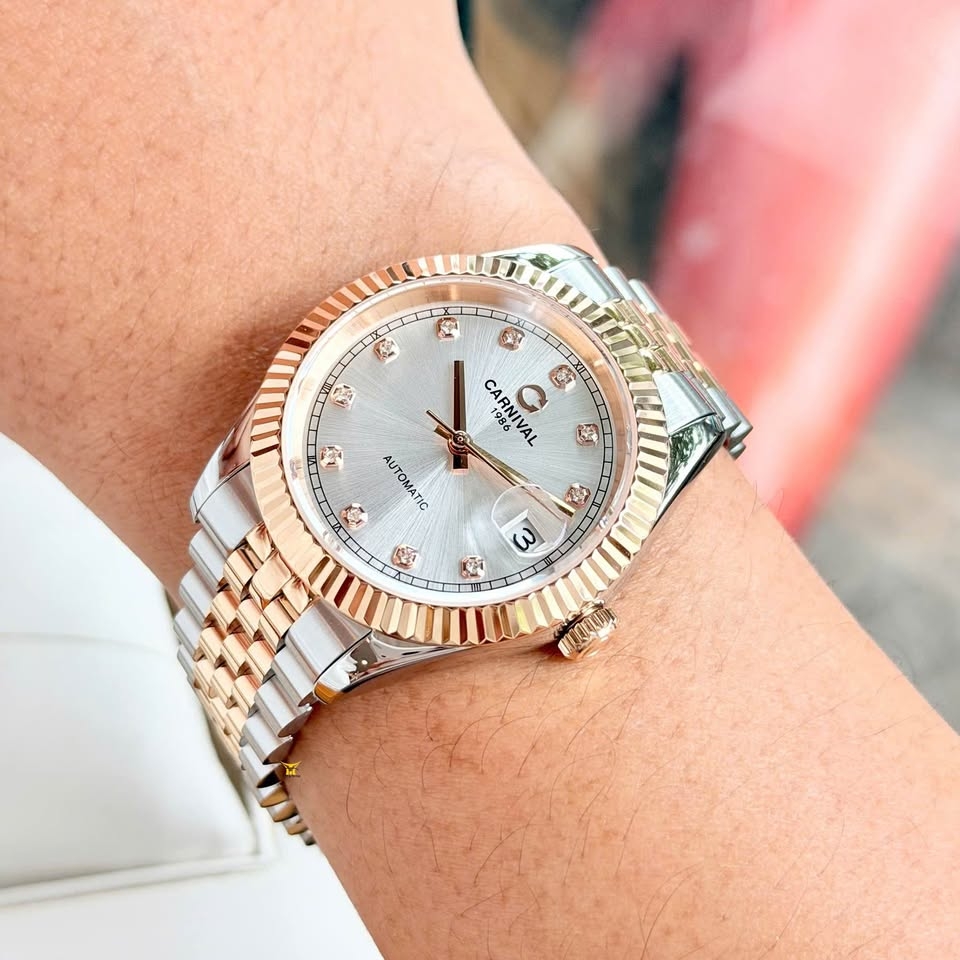 Đồng Hồ Nam Carnival 8250G-CH-T Automatic Dây Demi Vàng Hồng Mặt Trắng Size 38mm