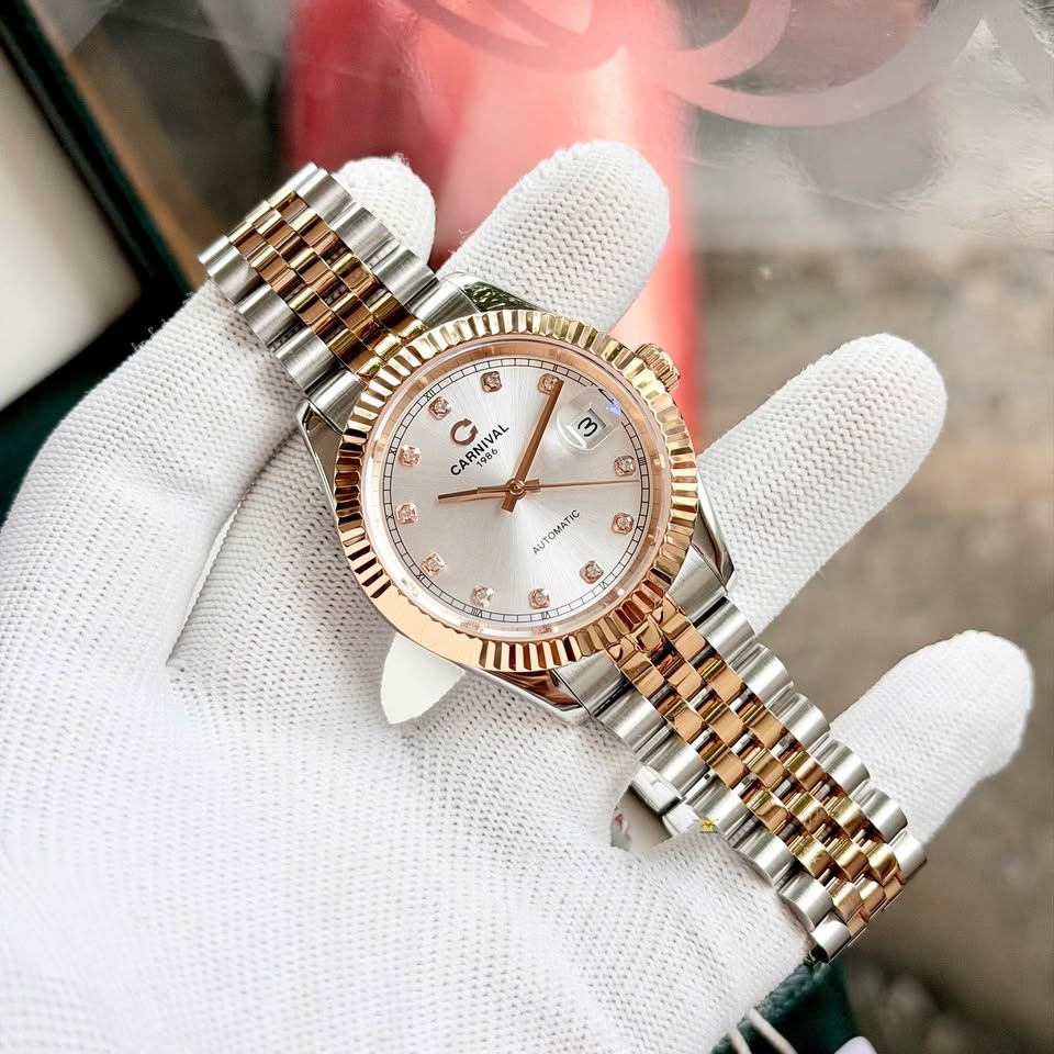 Đồng Hồ Nam Carnival 8250G-CH-T Automatic Dây Demi Vàng Hồng Mặt Trắng Size 38mm
