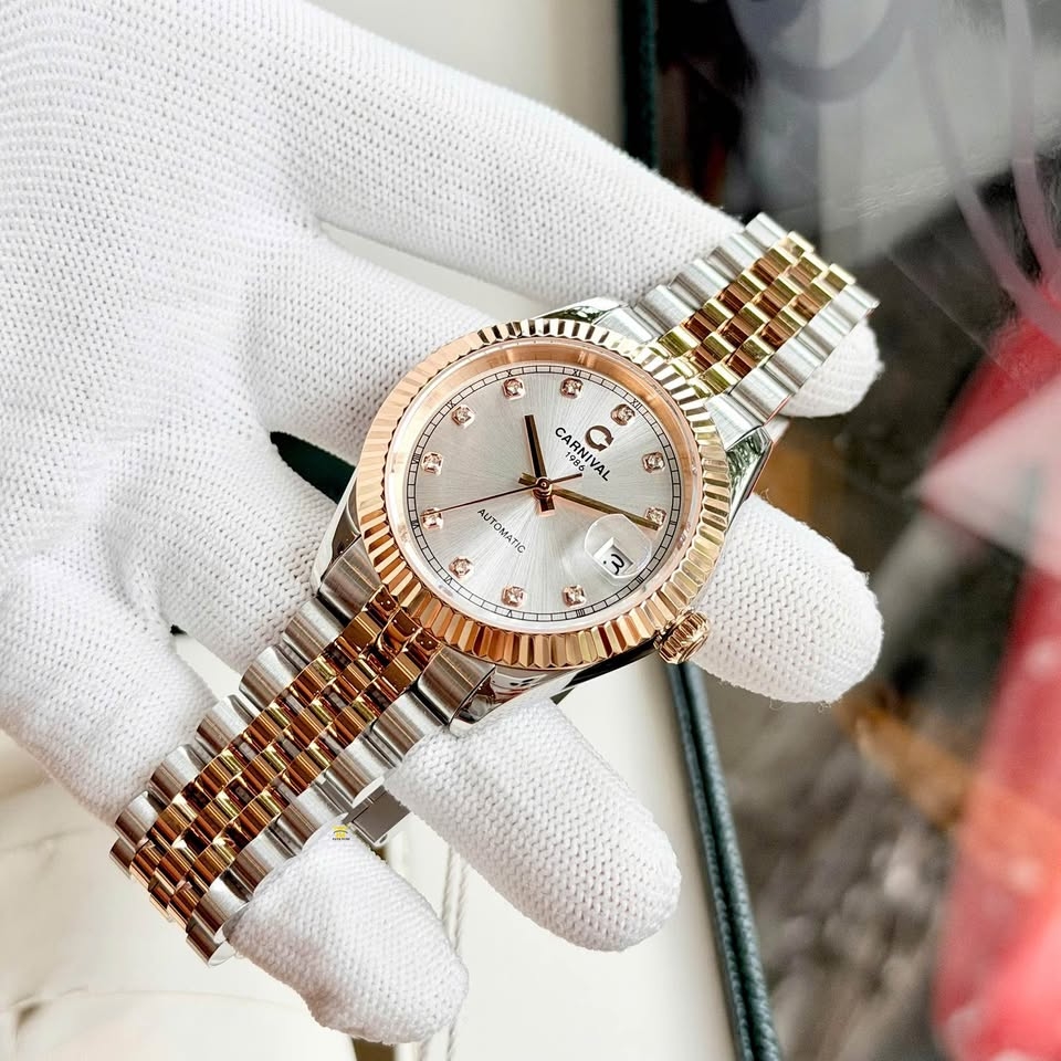 Đồng Hồ Nam Carnival 8250G-CH-T Automatic Dây Demi Vàng Hồng Mặt Trắng Size 38mm